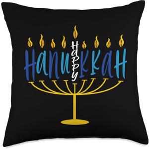 Happy Hanukkah Menorah Jewish Festival Of Lights Chanukah Throw Pillow (18x18)