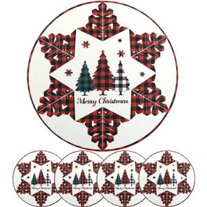 Christmas Placemats Set of 4 Round Snowflake Placemats Buffalo Plaid Tree Faux Leather Table Mats Red Soft Place Mats Machine Washable Wipeable Non-Slip for Kitchen Table Decor 14 Inch