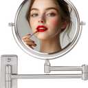 OVENTE 7" Wall Mounted Makeup Mirror with 1X/10X Magnification, Double Sided Magnifying Round Bathroom Vanity Mirror, 360 Swivel Design, Extendable and Folding Arm, Nickel Brushed MNLFW70BR1X10X