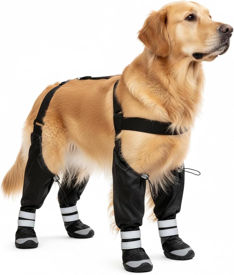 Upgraded Dog Suspender Boots, Waterproof Dog Rain Boot, Anti-Slip Winter Snow Dog Shoes Leggings, Adjustable Suspender Boots for Large Dogs, Paws Protector for Outdoor Dogs Walking Hiking (L)