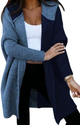 Astylish Women 2026 Fall Outfits Open Front Long Sleeve Hooded Knit Cardigan Sweaters Color Block Outwear Coats M