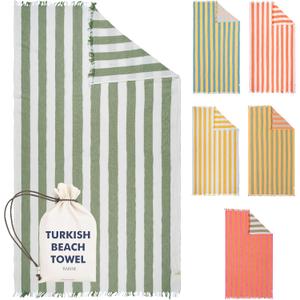Cabana Striped Gauze Turkish Beach Towel - Large 36 x 69 | Quick Dry Beach Towel Blends Retro Style with Everyday Beach Comfort | Sand Free Design for a Clean, Carefree Day in the Sun (Green)