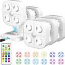 Wireless Step Light Rechargeable Puck Lights with Charging Station, RGB Motion Sensor Puck Light Under Cabinet Lighting with Remote Control, LED Closet Lights for Stair, Kitchen (6 Pcs)