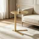 C Shaped End Table Round Side Table Small Sofa Coffee Table for Living Room | Metal Side Table for Couch Patio Outdoor, Bedside Table Nightstand for Bedroom, Unique Aesthetics Simple Drink Accent Table