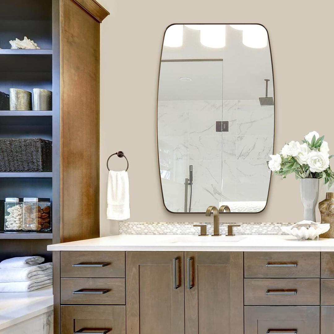 ANDY STAR Gold Oval Mirrors for Bathroom, Large 24x36’’ Brushed Gold Metal Framed Oblong Wall Mirror, Modern Gold Vanity Mirror in Stainless Steel Frame Wall Mount Horizontal or Vertical