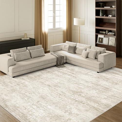 Washable Rug, Anti-Slip Backing Abstract Area Rugs, Stain Resistant Rugs for Living Room, Foldable Machine Washable Area Rug(01-Beige, 10ft x 13ft)