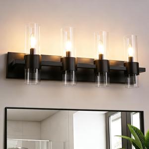 LWYTJO 3-Light Bathroom Light Fixtures, Matte Black Vanity Lights with Clear Glass Shades, 19.7'' Modern Wall Sconce for Mirror Living Room Cabinet Bedroom Porch
