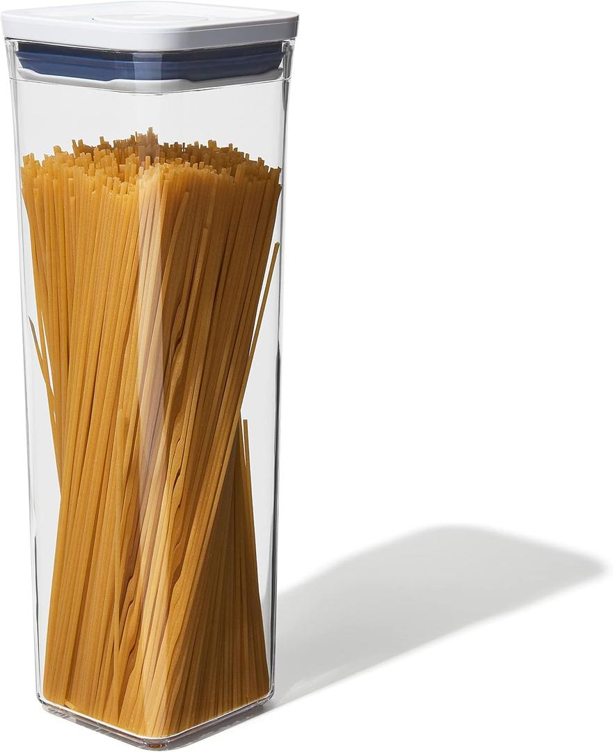 OXO Good Grips POP Container - Airtight Food Storage - Small Square Tall 2.3 Qt Ideal for Spaghetti, Linguini and Lasagna (White)