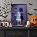 Funny Halloween Ghost On Toilet Canvas Posters Bathroom Ghost Black Cat Wall Art Whimsical Goth Dark Academia Horror Prints Painting For Living Room Bedroom Wall Decor 12x16in Unframed (12L" x 16W", Multi 10)