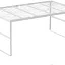 Kitchen Cabinet Storage Shelf Stackable Wire Spice Rack Organizer Heavy Duty Space Saver for Bathroom Bedroom Closet Laundry Room Office Countertop - White, Pack 1