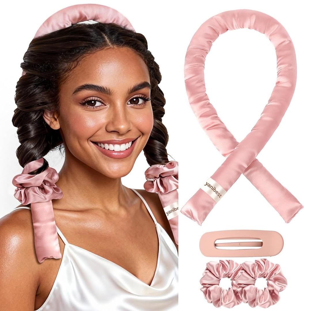 Yanibest Super Soft Satin Heatless Curler Set, Overnight Hair Curler to Sleep in, No Heat Curling Rods, with Satin Scrunchies and Clip