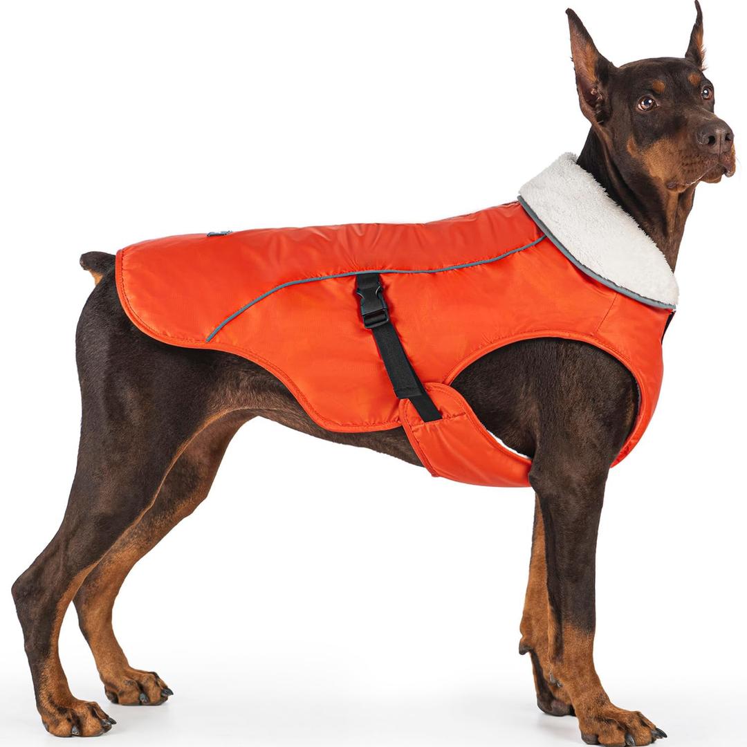EMUST Dog Jacket Winter, Cozy Windproof Dog Jacket for Cold Weather, Solid Color Pet Vests for Winter for Medium Dogs, Orange, M