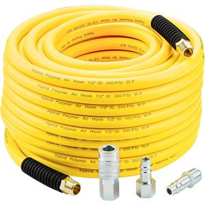 1/2 Inch x 100ft. Hybrid Air Hose with 1/2 in. MNPT Ends and Bend Restrictors, 3PCS 1/2 Air Coupler and Plug Kit, Air Compressor Hose Fittings and Accessories