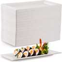 Hotop 300 Pieces Disposable Rectangle Plates 10 Inch White Rectangle Serving Platter Heavy Duty Sugarcane Bagasse Plate for Outdoor Indoor Parties Serve Meals Snacks Deserts Fruits