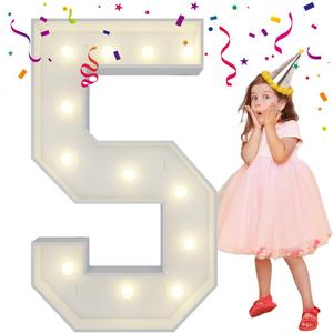 4FT Light Up Numbers Letters, Mosaic Numbers for Balloons, Giant Mosaic Balloon Number 5 for 15th 25th 50th Birthday Decorations, 50th Anniversary Decor, Wedding Party Decoration