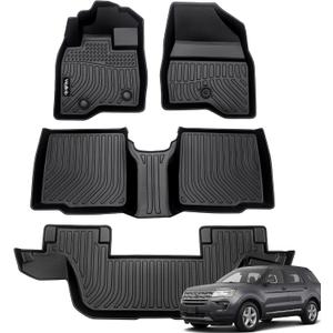 Floor Mats Custom for Ford Explorer 2015-2019 All Weather Protection TPE Waterproof Non-Slip Durable Floor Liners Fits Front& 2nd&3rd Row Full Set Black Accessories