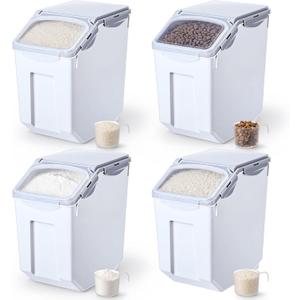 Umigy 4 Pack 30 LB Airtight Dog Food Storage Container with Wheels, Gray