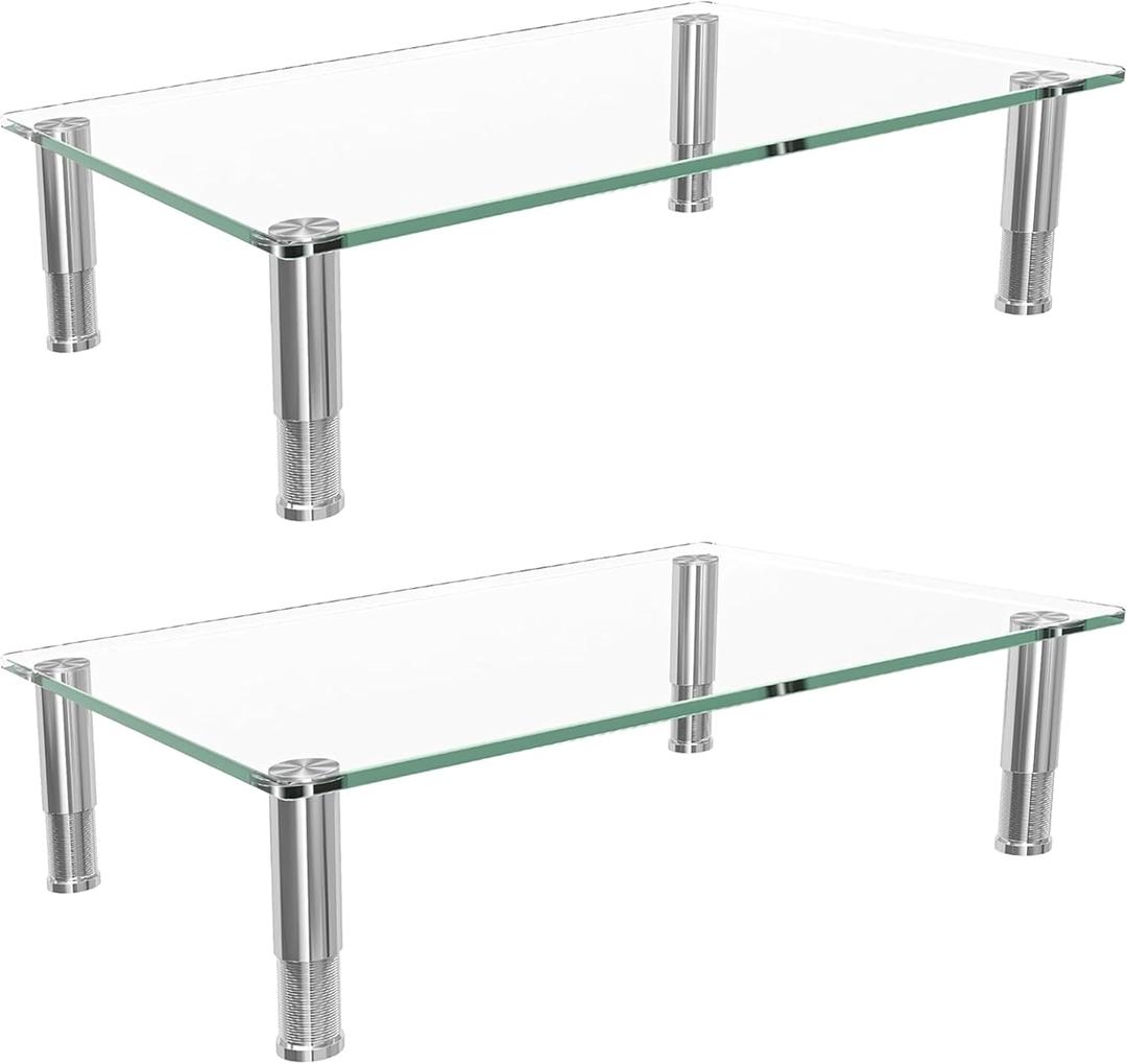 Simple Trending 2 Pack Computer Monitor Riser with Height Adjustable, Tempered Glass, Multi Media Desktop Stand for Flat Screen TV Laptop (14.25 x 9.5 x 3.5 inches)