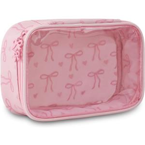 DYSHAYEN Clear Makeup Bag for Women Girls Small Travel Pink Bow Cosmetic Bag Cute Makeup Pouch for Purse Birthday Gifts for Girlfriend Mom Bridesmaid (Pink Bow C)