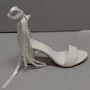 Women's Open Toe Block Heel Pearl Wedding Shoes for Bride Chunky Heeled Sandals Bridal Shoes Pumps (7, Ivory)