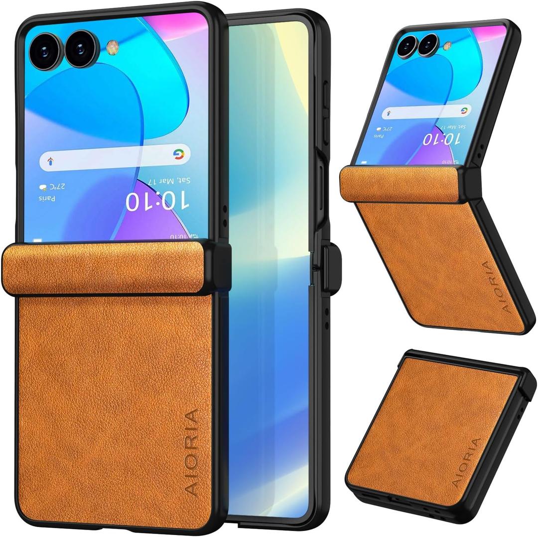 for Samsung Galaxy Z Flip 7 Case, Premium Leather Phone Cover Retro Design Full Protective Case for Samsung Galaxy Z Flip 7 Flip7 5G (Orange, Z Flip 7)