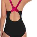 Beautikini Period Swimwear One Piece Leakproof Athletic Racerback Swimsuit Menstrual Sporty Bathing Suit for Teen Girls Women (XX-Small, Black/Red Maple Leaves)