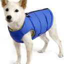 Gooby Padded Vest Dog Jacket - Solid Blue, Large - Warm Zip Up Vest Fleece Jacket with Dual D Ring Leash - Winter Water Resistant Sweater - Clothes for Small and Medium Dogs