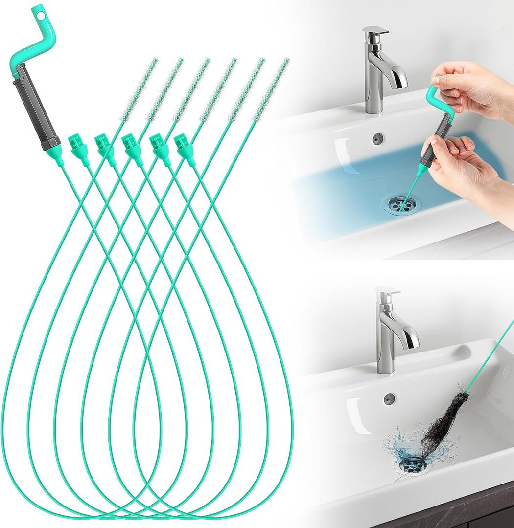 Rotating Handle Drain Snake - 40 Inch Steel Wire Hair Drain Clog Remover, Heavy Duty Flexible Plumbing Snake for Shower, Sink, Toilet, Bathroom & Kitchen Drain Cleaner Tool(6PCS)