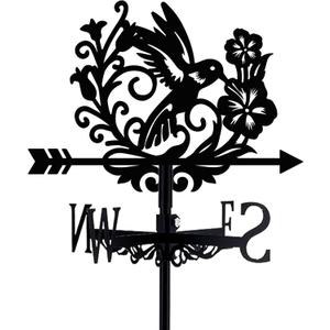 Bird Weathervane 26 Height Black Metal Hummingbird with Flower Weather Vane Roof Garden Direction Sign Windmill Wind Cups & Brackets for Outdoor Farmhouse Decoration Garden Yard Home Decor