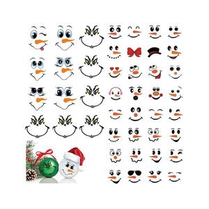 66 Pcs Christmas Face Eyes Stickers for Crafts Small Vinyl Snowman Faces Pitcher Rub on Transfers Decals for Ornaments Glass Drinking Cups Wood Decorations Balls Party Supplies (face66) Pack of 10