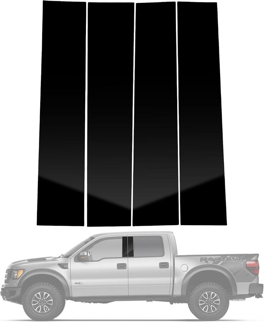 BASIKER 4Pcs Compatible with 2004-2014 Ford F150 Door Window Trim Anti Scratch Stickers Door Pillar Moldings