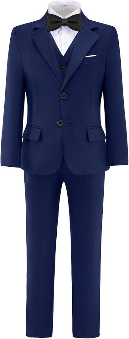 Suits for Boy 5 Pieces Boys Suit Formal Toddler Blazer Vest Pants Kis Tuxedos (2, Navy Blue(black Bowtie))