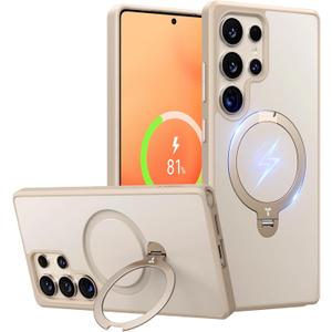 TORRAS 360 Spin Magnetic Stand for Samsung Galaxy S25 Ultra Case Beige Gold, Fit for Magsafe, Military Grade Slim Protective S25 Ultra Case with Kickstand Rotatable, Ostand Spin, Aesthetic Dune