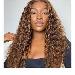 Ombre Highlight Lace Front Wigs Honey Blonde Deep Wave  HD Transparent Lace Frontal Wigs Human Hair  Colored Curly Wig for Women Density Glueless Pre Plucked 20 Inch Wig