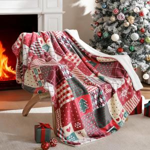 TRUEDAYS Christmas Throw Blanket 50x60 - Cozy Sherpa Fleece Blanket for Couch & Bed, Soft Red Plaid Reindeer Snowflake Xmas Decor - Lightweight Classic Holiday Checkered Blanket