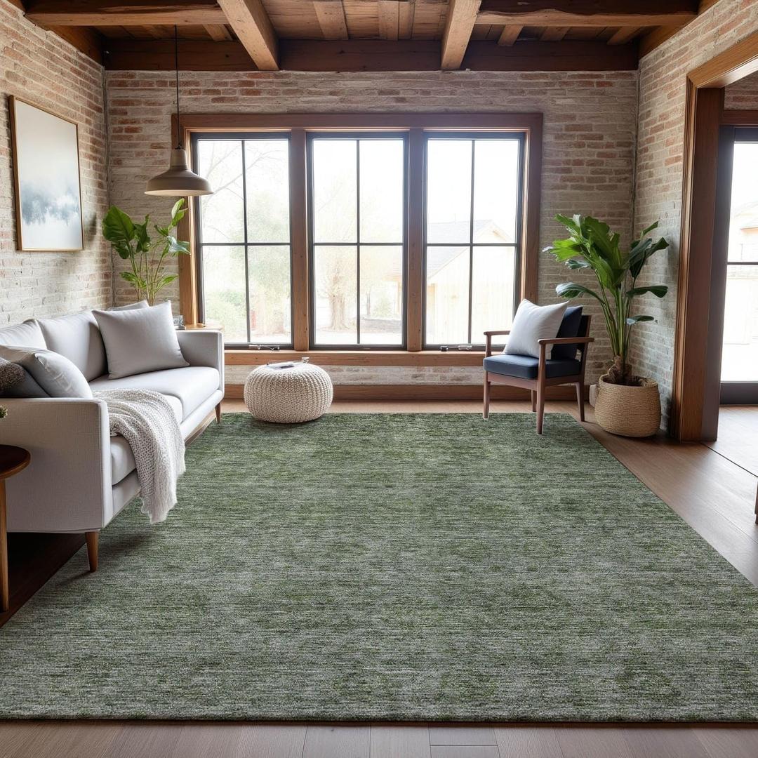 Addison Rugs Mayfield AMF1170 Olive 5' x 7'6" Indoor Premium Machine Washable Rug, Silky Soft, Easy Clean, Non Shedding, Bedroom, Living Room, Dining Room, Kitchen Rug