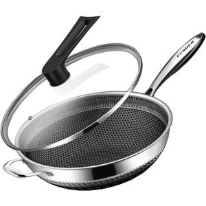 Hybrid 14.5Inch 316 Stainless Steel Pan, PFOA Free Non-Stick Wok, Dishwasher Oven Safe, Stay Cool Handle Skillet, Works with Induction Cooktop/Ceramic/Gas/Electric Stove