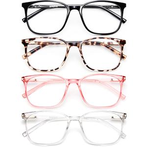 Gaoye Blue Light Blocking Glasses Women/Men, Computer Gaming Fake Eyeglasses Anti UV Ray-Spring Hinge (4 Pack, Matte Black & Leopard & Pink & Transparent)