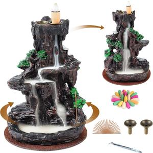 SPACEKEEPER Incense Burner, Backflow Incense Holder 2 Sides Waterfall Incense Burnier with 120 Backflow Incense Cones, 30 Incense Sticks, Aromatcherapy Ornament for Home
