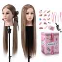Mannequin Head with Hair, 26" Hair Mannequin Manikin Head Hair Practice Cosmetology Hair Doll Head Styling Hairdressing Training Braiding Cutting Setting with Clamp Holder and Tools
