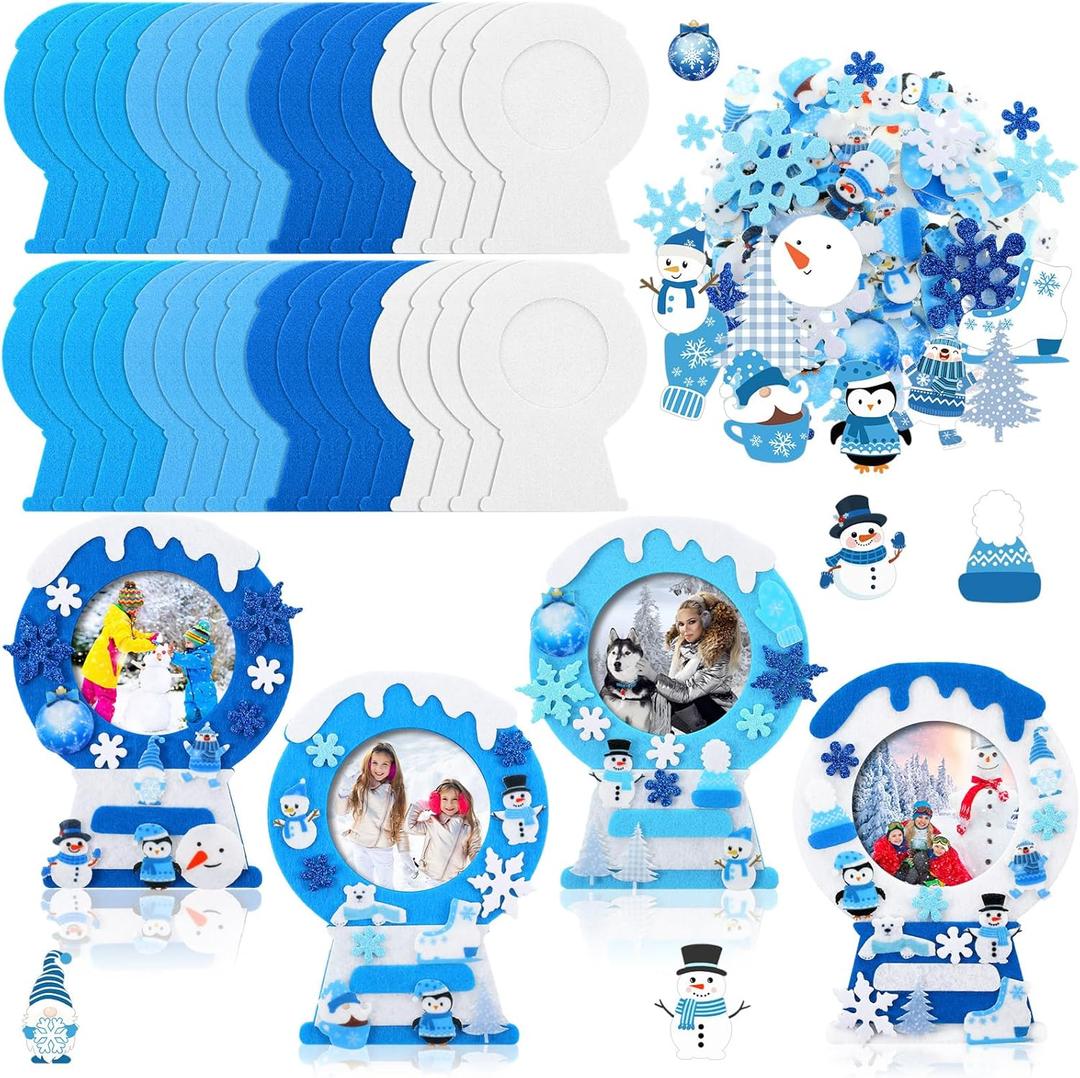 Ferraycle 232 Pieces Winter DIY Picture Frames Craft Kit 32 Pieces Winter Photo Frames with 200 Stickers to Decorate for Xmas Winter Party Favor Classroom Home (Vivid Color, Fun Style)