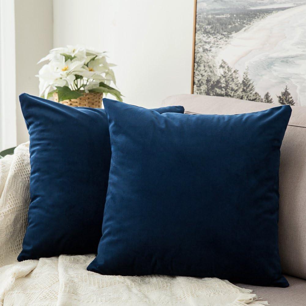 MIULEE Pack of 2, Velvet Soft Solid Decorative Square Throw Pillow Covers Set Cushion Case for Spring Sofa Bedroom Car 18x18 Inch 45x45 Cm (18" x 18" (Pack of 2), Dark Blue)