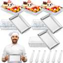 Baderke 6 Set 8.7'' x 5.5'' Chilled Serving Tray for Parties with Tongs, Ice Chilled Party Platter Cold Serving Dish for Charcuterie Dip Fruit Seafood Vegetable Salad Appetizer Shrimp Cocktail(Sliver)