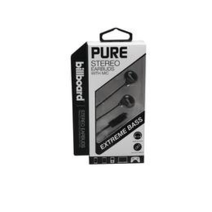 Billboard Pure Black Stereo Earbuds w/ Mic Extreme Bass 3.5mm