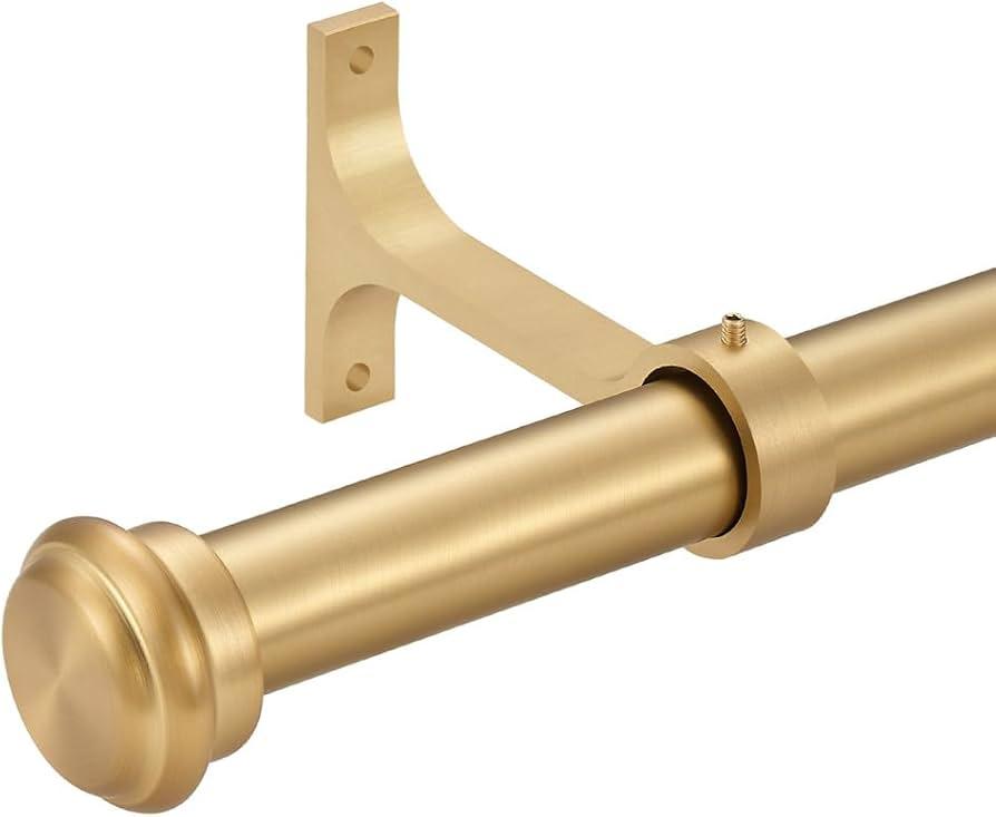 Light Gold Curtain Rods for Windows 72 to 144 Inch, Heavy Duty 1 Inch Diameter Single Curtain Rods, Telescoping Drapery Rods with Aluminum Alloy End Cap Finials, Wall Mount and Ceiling Mount