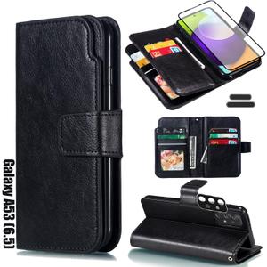 for Galaxy A53(5G) 6.5 Inch Wallet Case [3+ Card Slots] ID Business Card Credit Card Slot Carry Pouch with Stand Double Sided Multi-Card Slot Flip Folding PU Wallet Leather Case (Black)