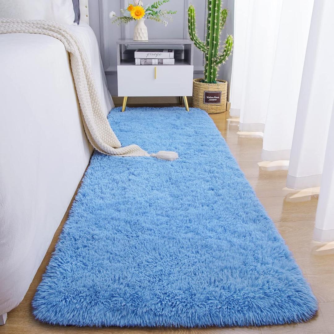 Chicrug Soft Runner Rug for Bedroom Living Room Plush Fluffy Rugs 2x6 Feet, Shag Furry Runner Rug Carpet Non Shedding for Nursery Children Kids Girls Room Home Decorative, Cobalt Blue