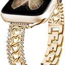 beu1st Bling Chain Bracelet Compatible Band 41mm 40 mm 38mm, Women Dressy Glitter Diamond Rhinestone Stainless Steel Metal Bands for Iwatch Series 9/8/7/6/5/4/3/2/1/SE Gold