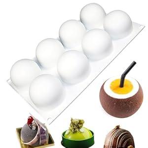 OCPO KITCHEN 3D Sphere Shape Silicone Mold for Baking Mousse Cake, 3D Ball Silicone Baking Mold for Candy Pastry Chocolate Truffle Cupcake Jelly Cookie Pudding Cake Decoration Mold, 8-Cavity