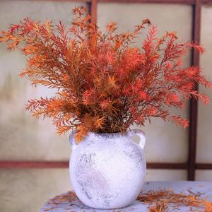 Rustic Ceramic Two-Handle Jar Vase, Vintage Farmhouse Decorative Flower Pot, Small Boho Tabletop Centerpiece for Pampas Grass, Eucalyptus, Living Room, Dining Table and Entryway Dcor (Gray)